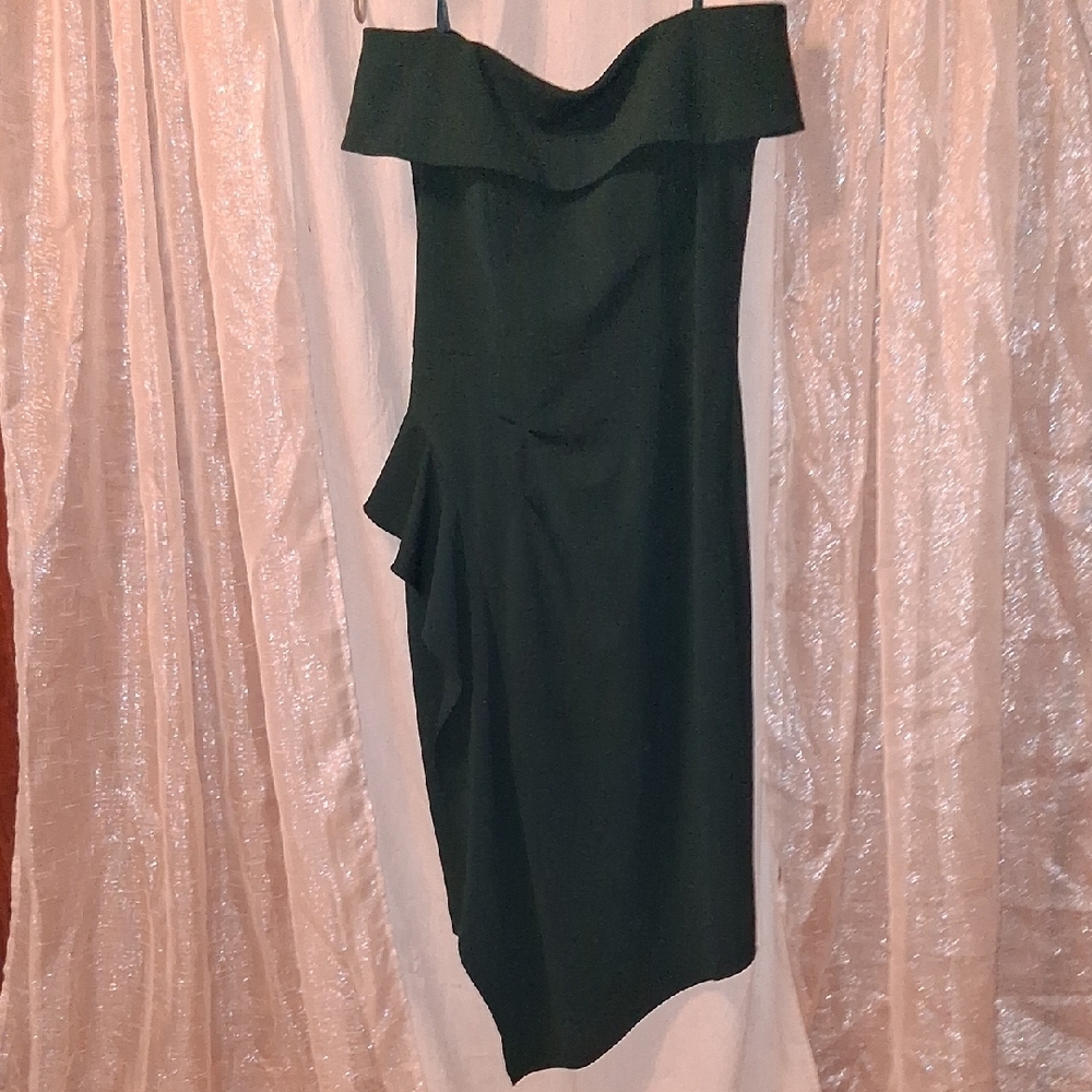 Chic One-Shoulder Dark Green Dress - Picture 8 of 9